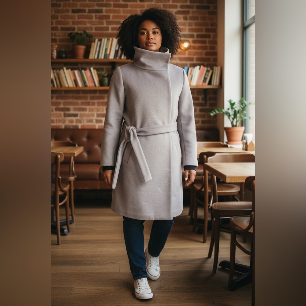 Ann Taylor 🛍️ Belted Funnel Neck Coat Trench Coat